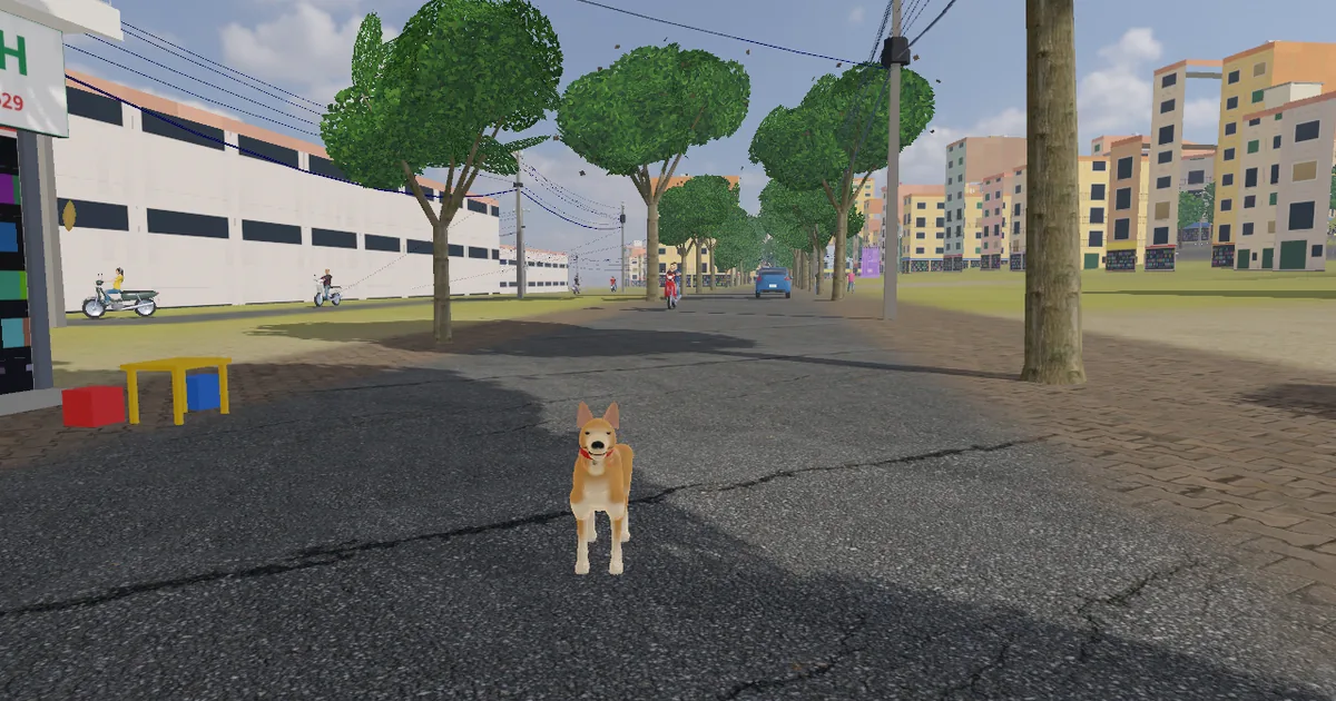 Chó Cỏ trên phố trong game Một Ngày Làm Chó do AuraX phát triển